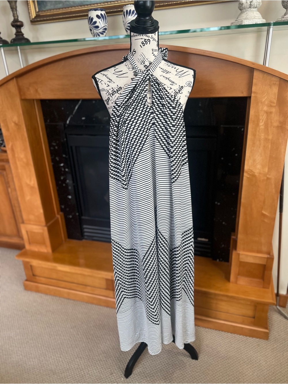 Banana Republic Black & White Halter Maxi Dress